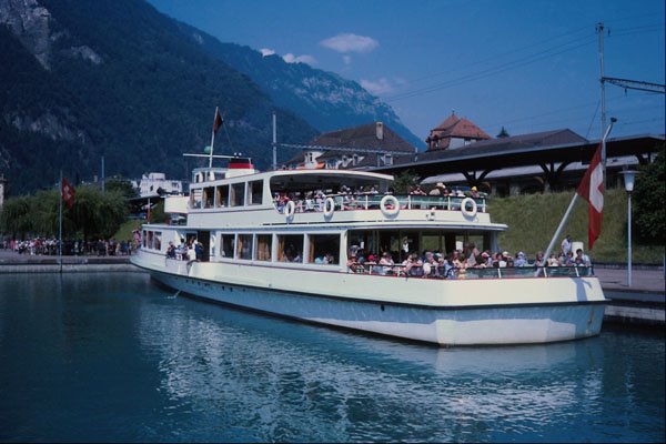 491095 Boat At Interlaken, Thunersee, Switzerland A4 Photo Print