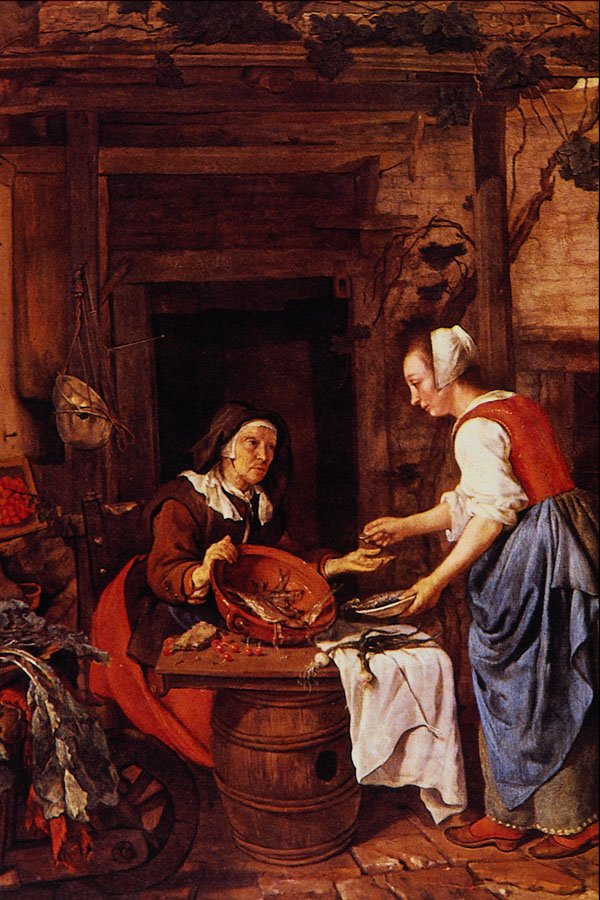 492076 Old Woman Selling Fish , Gabriel Metsu A4 Photo Print