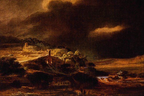 492092 Stormy Landscape , Rembrandt Harmenszoon Van Rijn A4 Photo Print