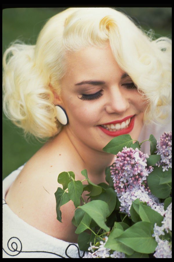 494056 Woman Smelling Flowers A4 Photo Print
