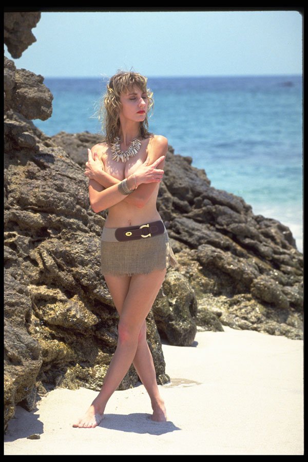 494072 Diana Topless, Wearing A Short Burlap Skirt On The Beach A4 Photo Print