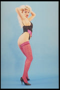 494094 Blonde Wearing Garters, Standing A4 Photo Print