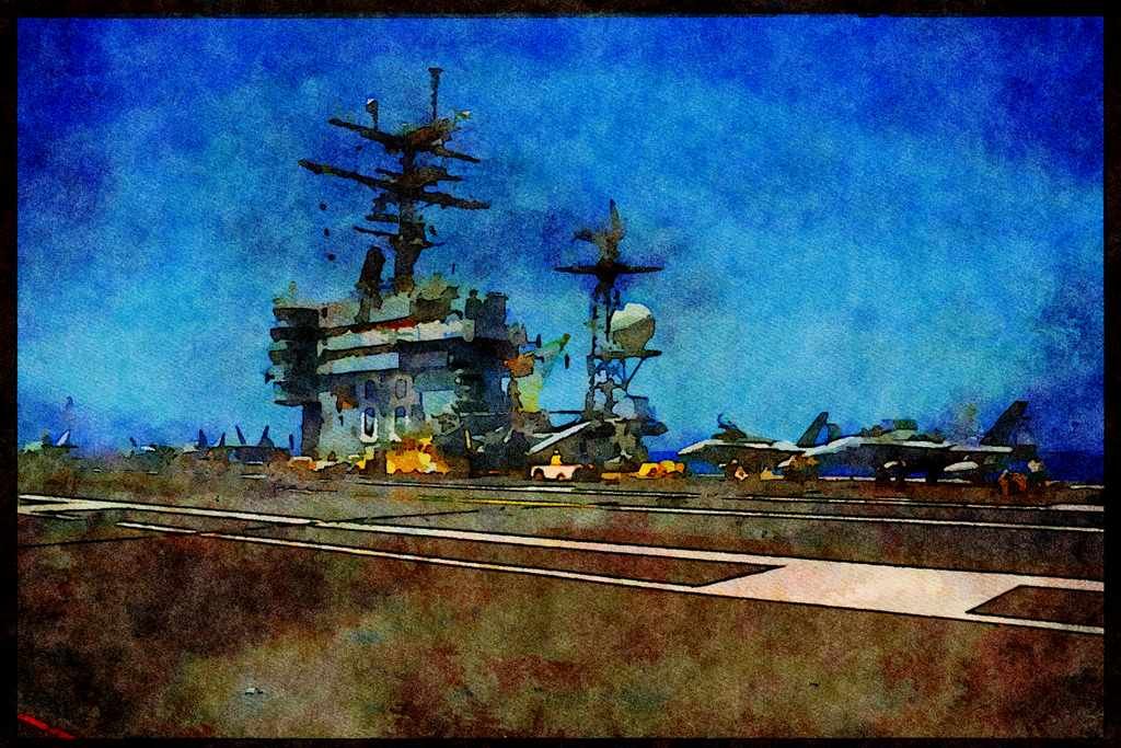 496004 Flight Deck USS Nimitz A4 Limited Edition Watercolour Print
