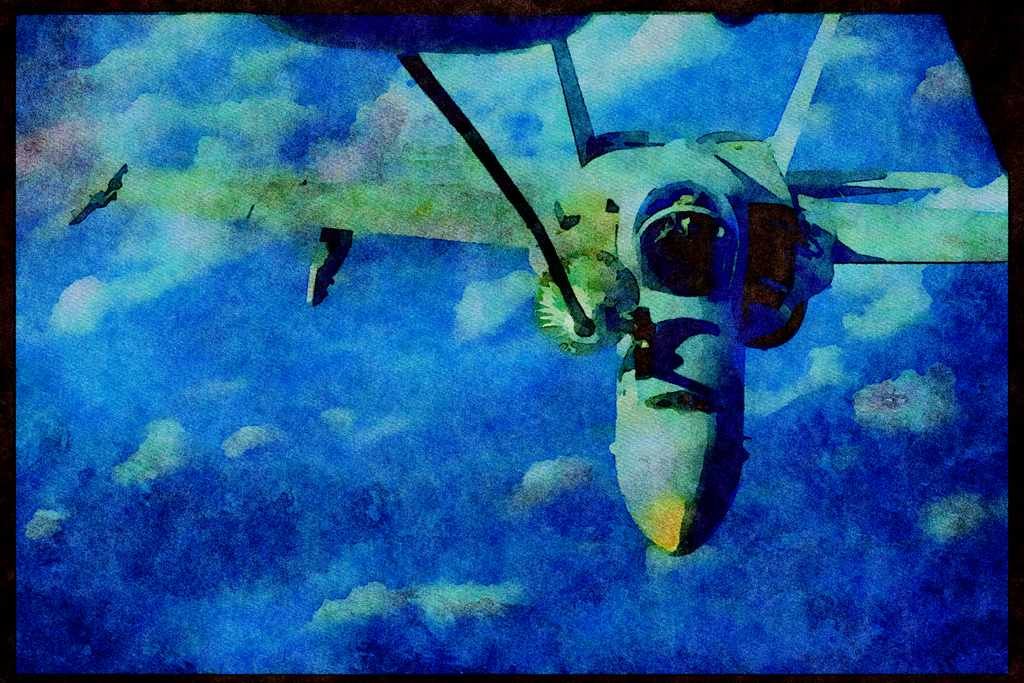 496005 FA 18 Hornet, Air to air Refuel A4 Limited Edition Watercolour Print