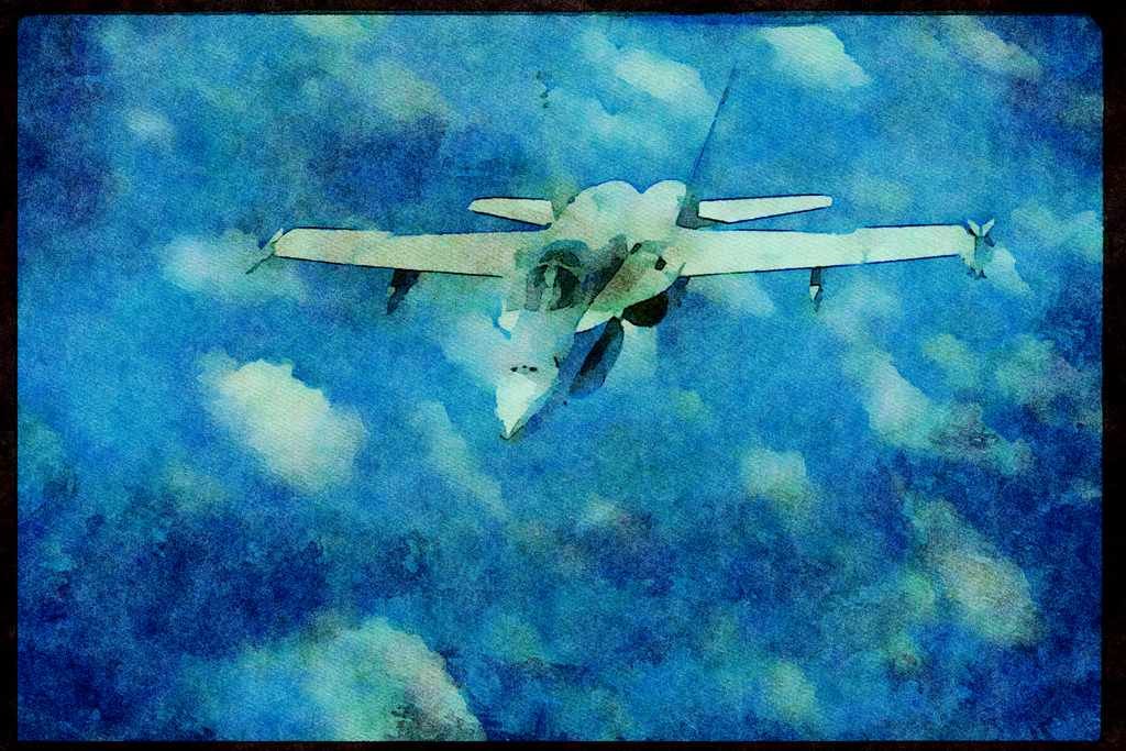 496006 FA 18 Hornet In Flight A4 Limited Edition Watercolour Print