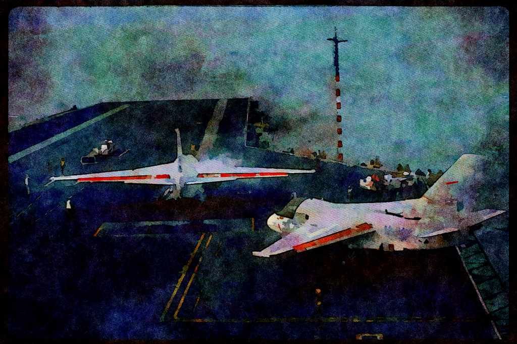496009 Two S 3 Vikings On Deck Of USS America A4 Limited Edition Watercolour Print