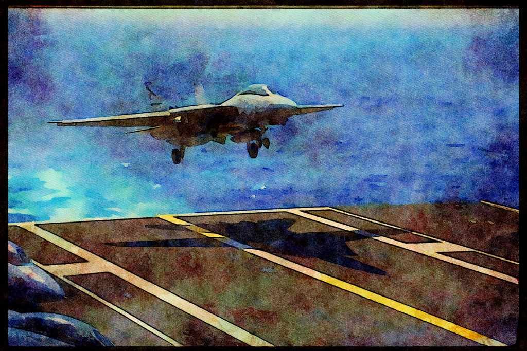 496012 F 14 Tomcat About To Land A4 Limited Edition Watercolour Print