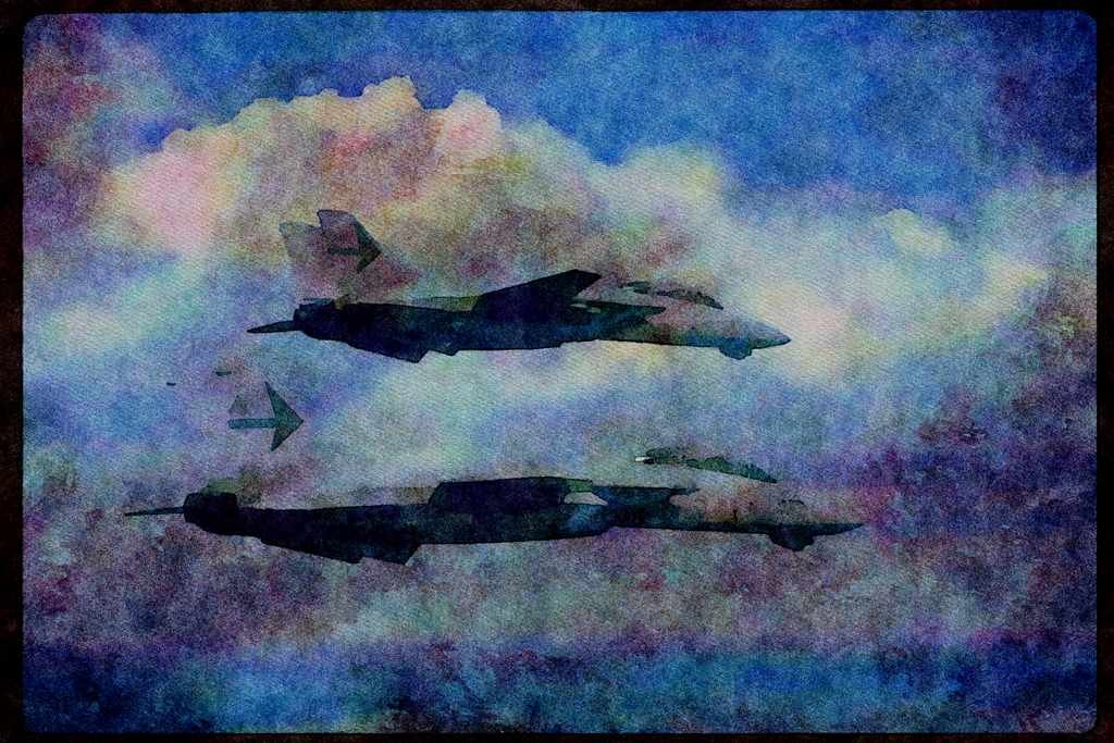 496013 Two F 14 Tomcats In Flight A4 Limited Edition Watercolour Print