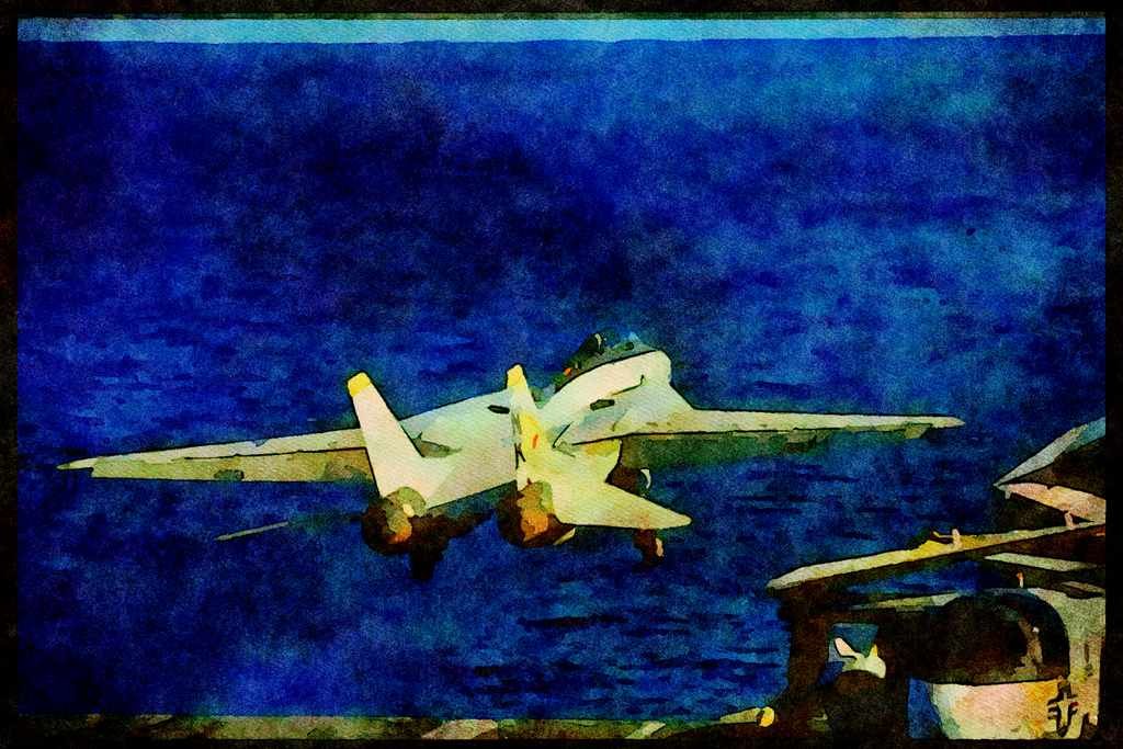 496015 F 14 Launches Off USS Constellation A4 Limited Edition Watercolour Print