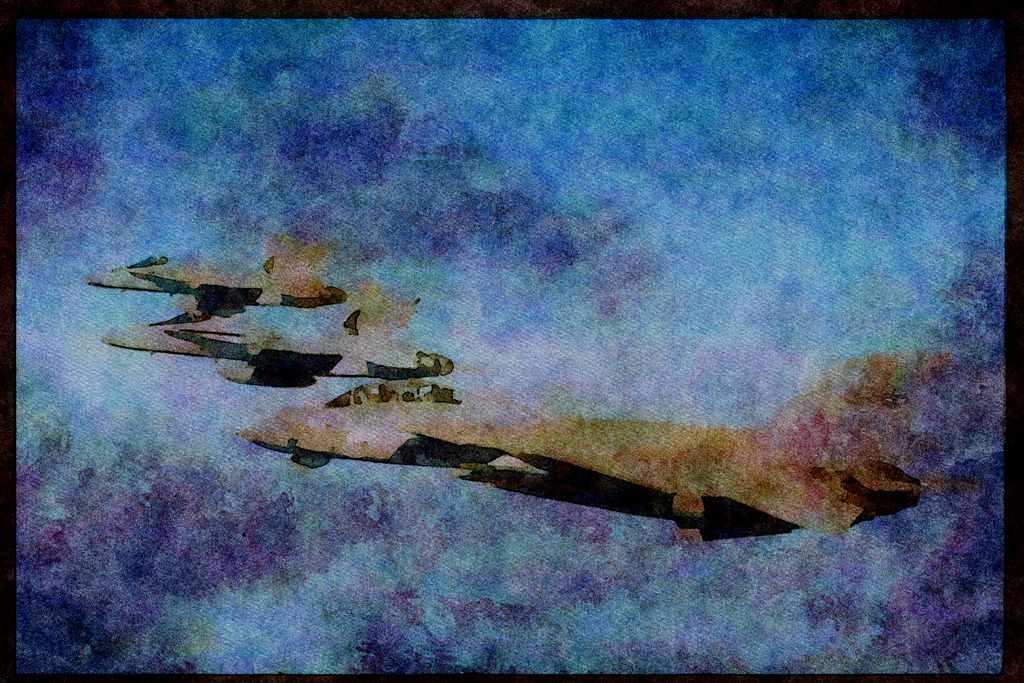 496017 Two F 18s And One F 14 In Formation A4 Limited Edition Watercolour Print