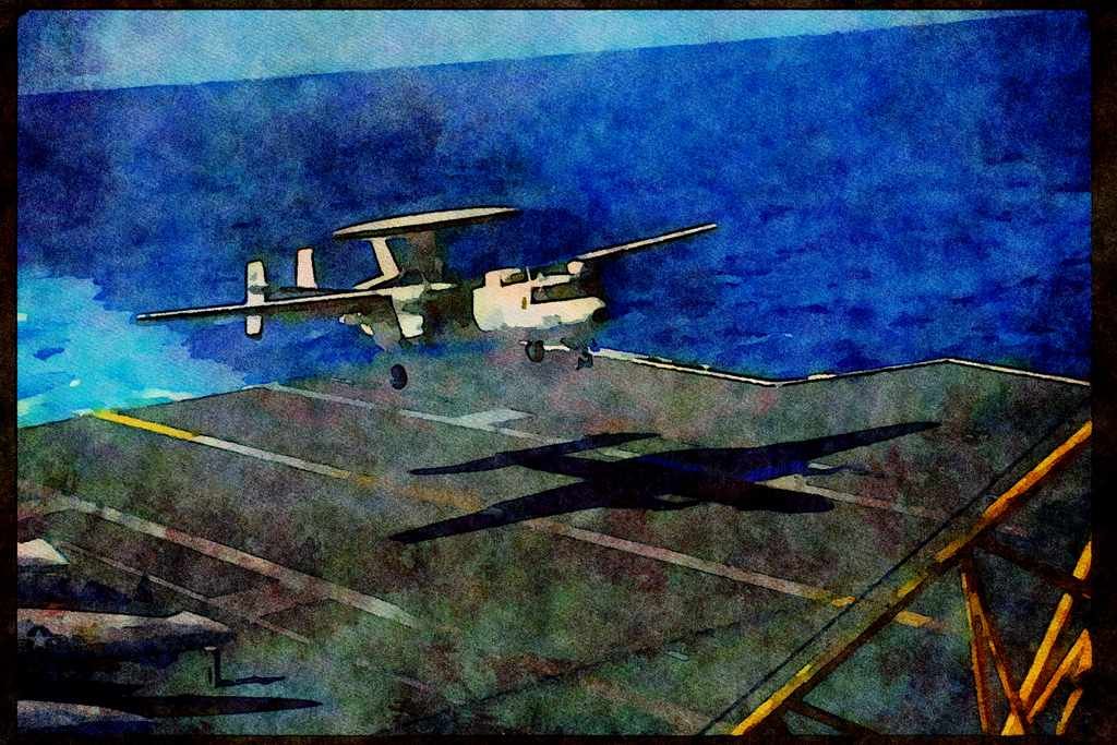 496029 E 2C Hawkeye About To Land A4 Limited Edition Watercolour Print