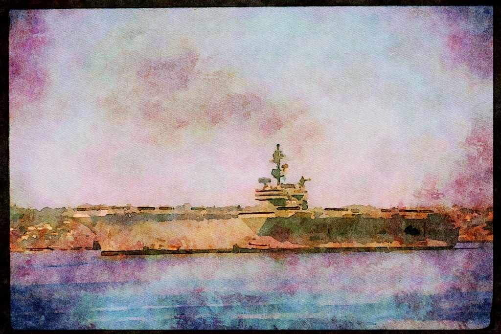 496031 Aircraft Carrier, San Diego Harbor, California A4 Limited Edition Watercolour Print