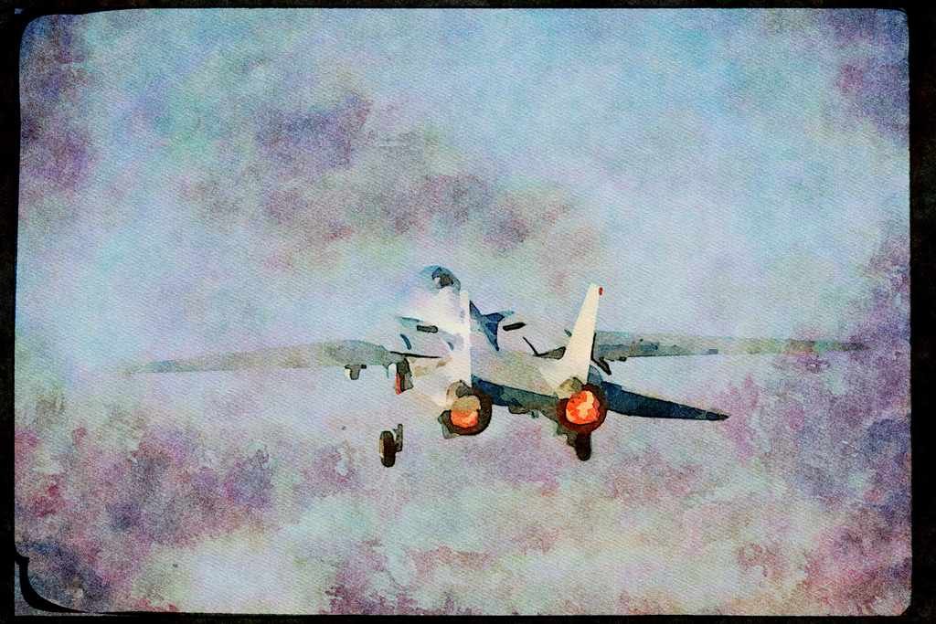 496033 F 14 Tomcat In Full Afterburner A4 Limited Edition Watercolour Print