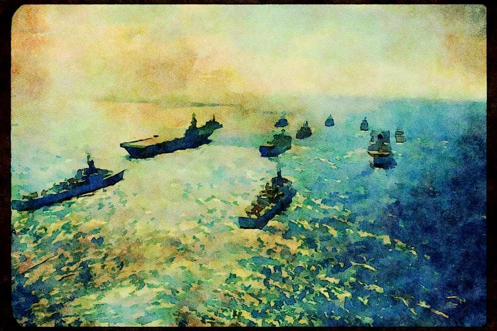 496039 Part Of Nato's Fleet In Caribbean Sea A4 Limited Edition Watercolour Print