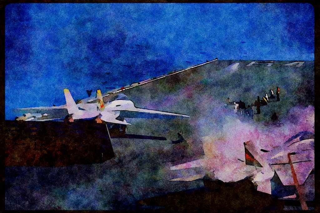 496044 F 14 On Carrier Catapult About To Be Launched A4 Limited Edition Watercolour Print