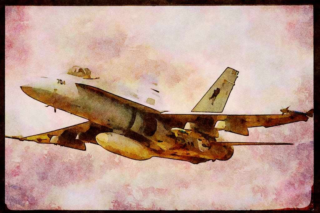 496048 FA 18 With Small Practice Bombs Under Wings A4 Limited Edition Watercolour Print