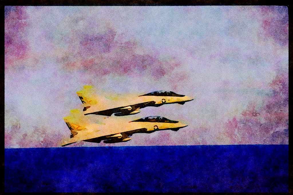 496052 Two F 14 Tomcats Fly Low Over The Pacific Ocean A4 Limited Edition Watercolour Print