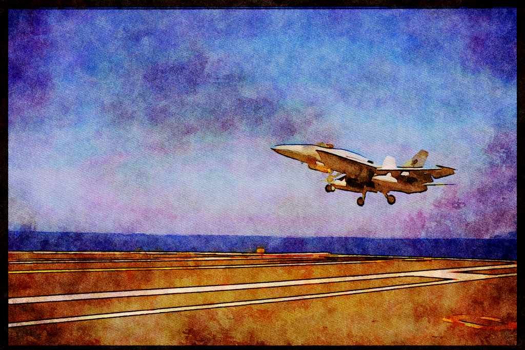 496058 FA 18 Hornet Strike Fighter About To Land A4 Limited Edition Watercolour Print