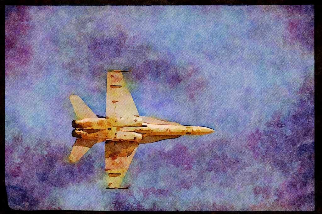 496060 Bottom View Of FA 18 Hornet As It Banks Away A4 Limited Edition Watercolour Print