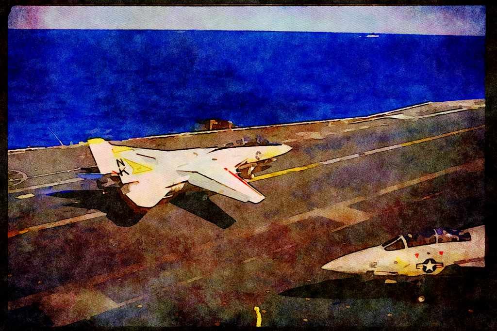 496065 F 14 Tomcat Moments After Landing A4 Limited Edition Watercolour Print