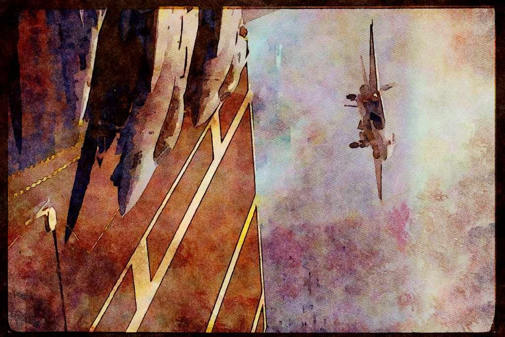 496068 F 14 Tomcat On Final Approach To The Carrier A4 Limited Edition Watercolour Print