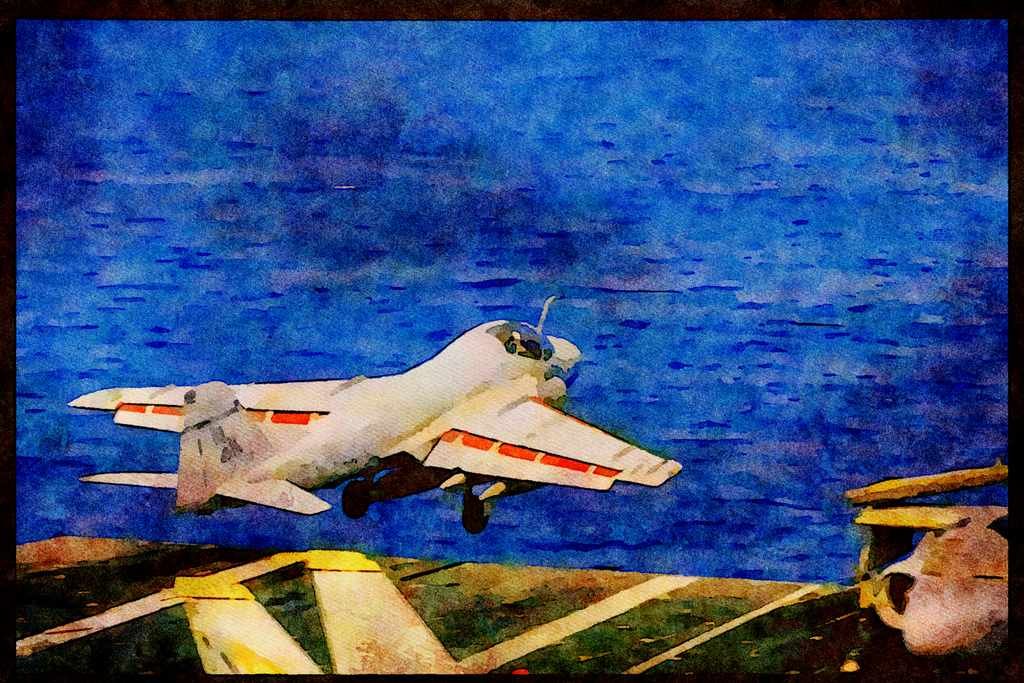 496073 KA 6 Tanker Launches Off USS Constellation A4 Limited Edition Watercolour Print