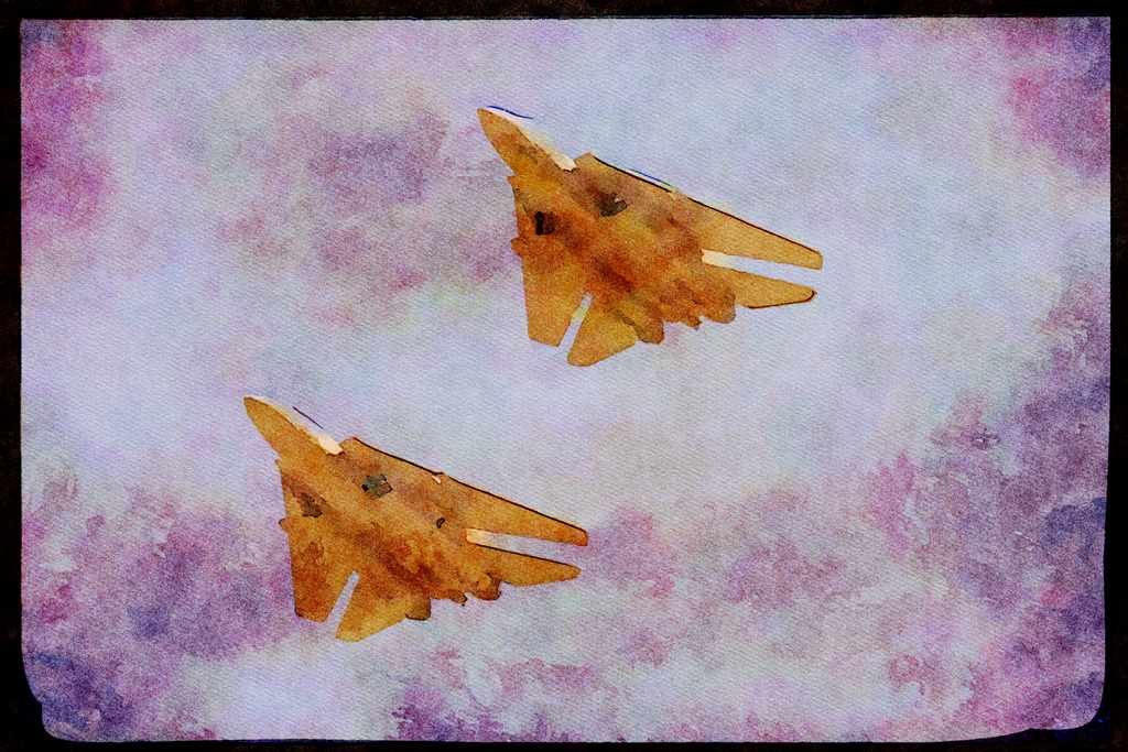 496079 Two F 14 Tomcats Flyby A4 Limited Edition Watercolour Print