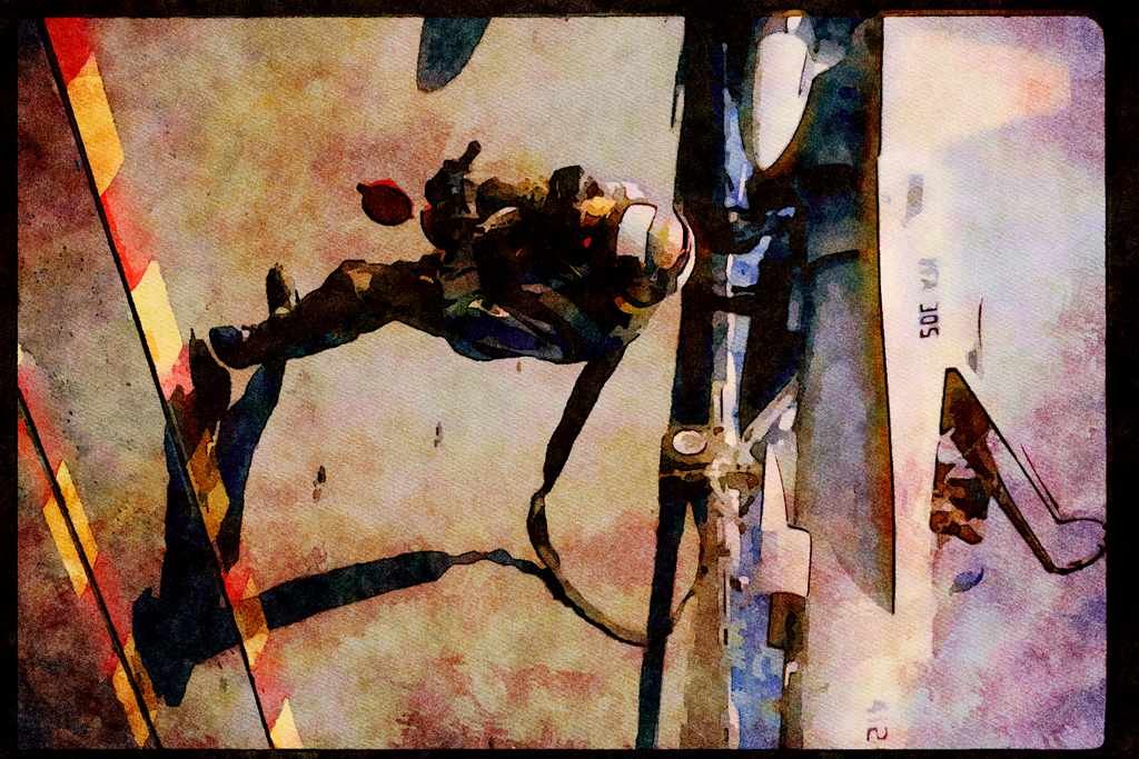 496086 Aircraft Fueler Drags A Fuel Line Across The Flight Deck A4 Limited Edition Watercolour Print