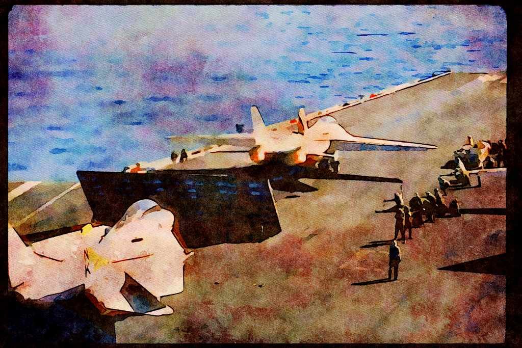 496089 F 14 Tomcat In Full Afterburner Being Catapulted A4 Limited Edition Watercolour Print
