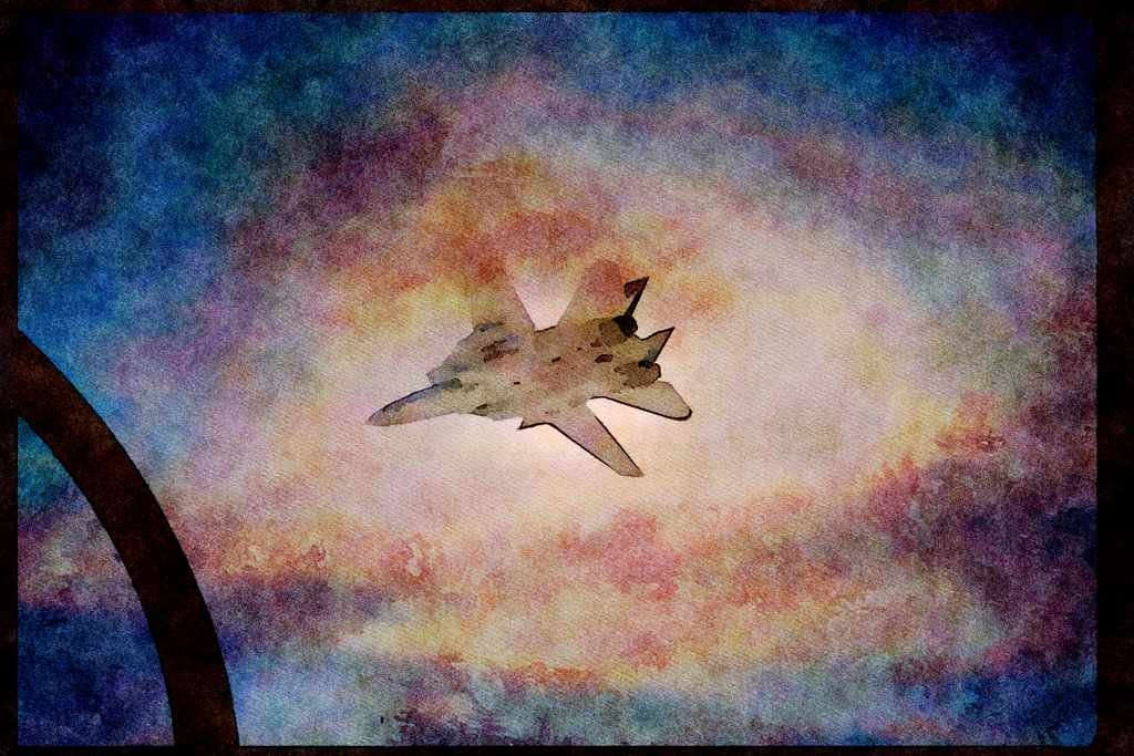 496092 Bottom View Of An F 14 In Flight A4 Limited Edition Watercolour Print