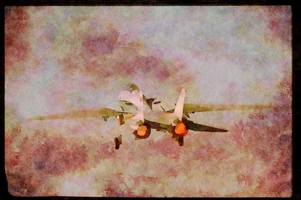 496095 F 14 Tomcat Takes Off In Full Afterburner A4 Limited Edition Watercolour Print