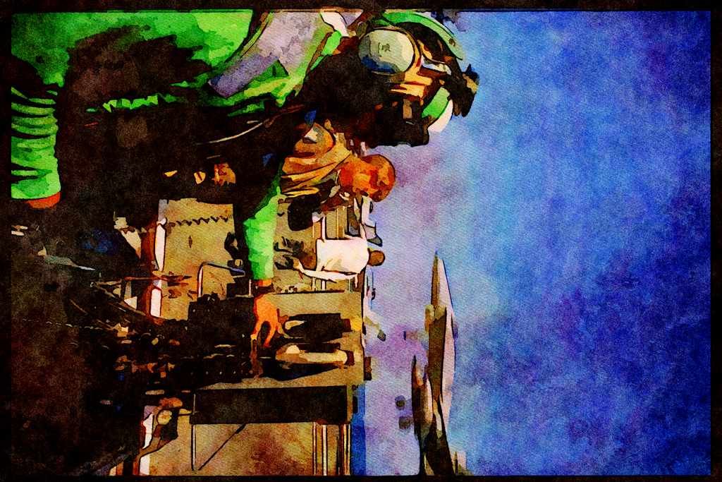 496097 Landing Signal Officers Watch As An FA 18 Lands A4 Limited Edition Watercolour Print