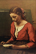 498035 Girl Reading , Jean Baptiste Camille Corot A4 Photo Print