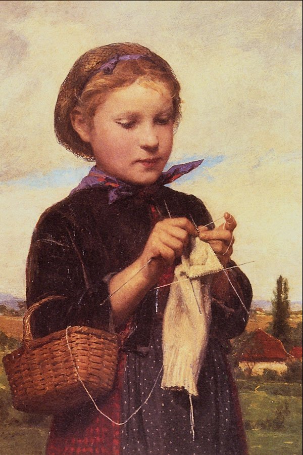 498074 Girl Knitting , Albert Anker A4 Photo Print