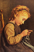 498075 Little Girl Knitting , Albert Anker A4 Photo Print