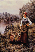 498098 Girl By A Stream , Daniel Ridgeway Knight A4 Photo Print