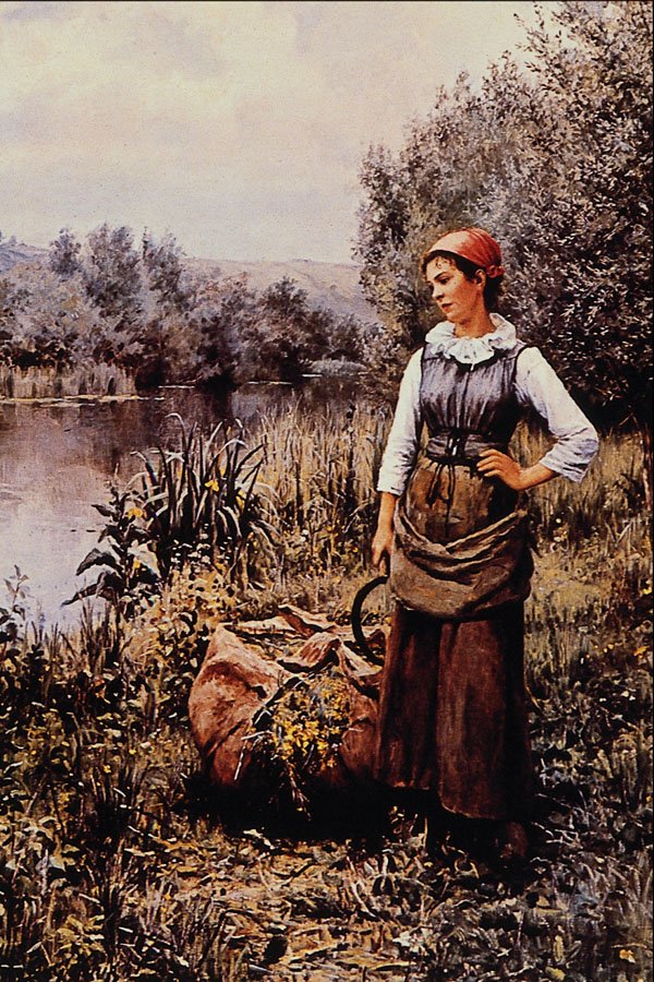 498098 Girl By A Stream , Daniel Ridgeway Knight A4 Photo Print