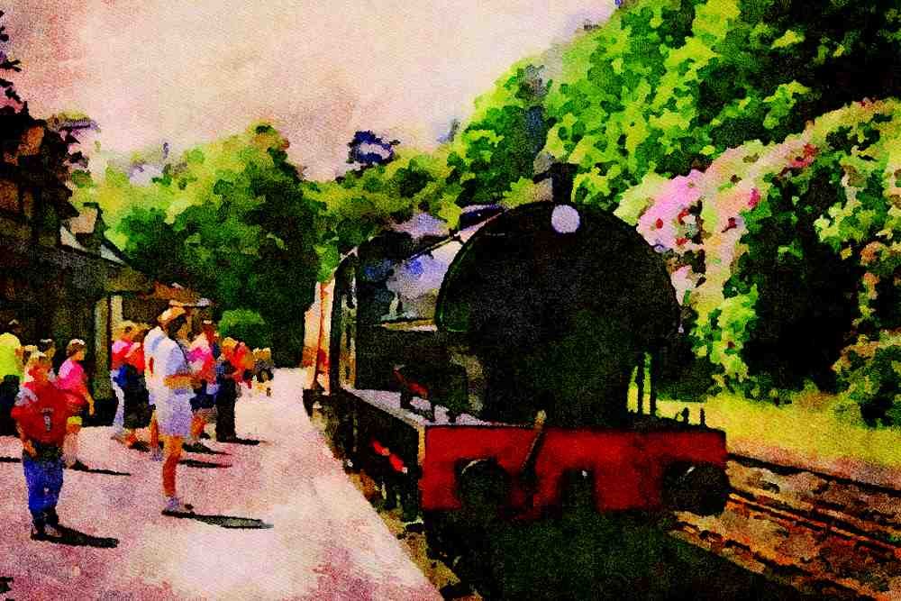 499088 Haverthwaite Railway Steam Engine, English Lake District A4 Limited Edition Watercolour Print