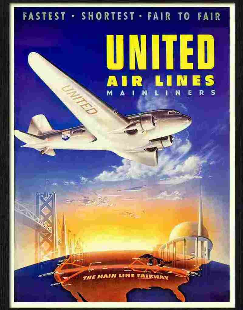 5 air travel poster 1939 united air lines dc3 mainliners 2 Advert A4 Photo Print