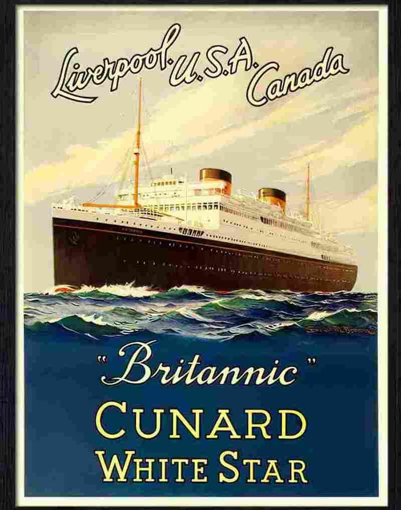 5 brittanic cunard white star line samuel brown 1948 travel poster Advert A4 Photo Print