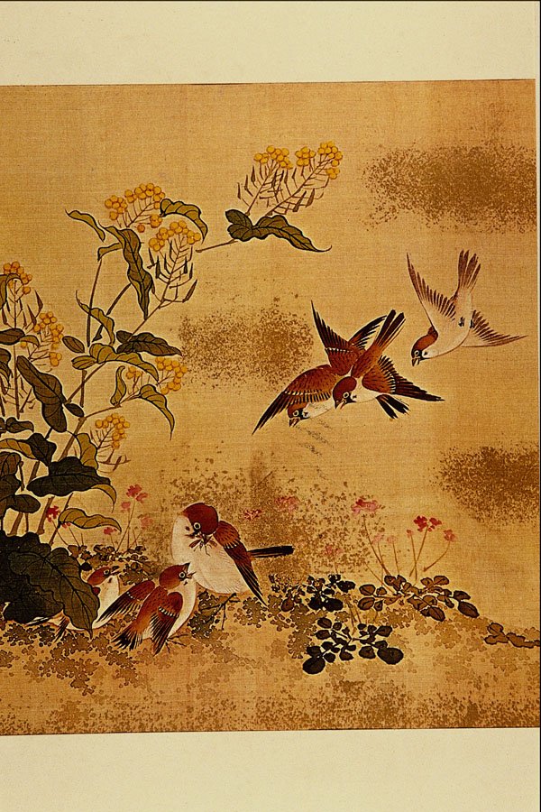 500074 Flowers And Sparrows , Unknown Artist A4 Photo Print