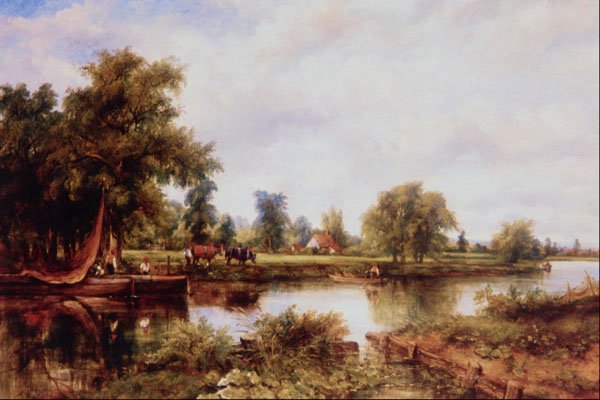502027 River Scene With Cottage... , Frederick William Watts A4 Photo Print