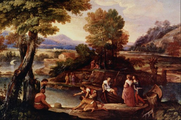 502074 Paesaggio Con Pescatori , Giovanni Francesco Grimaldi A4 Photo Print