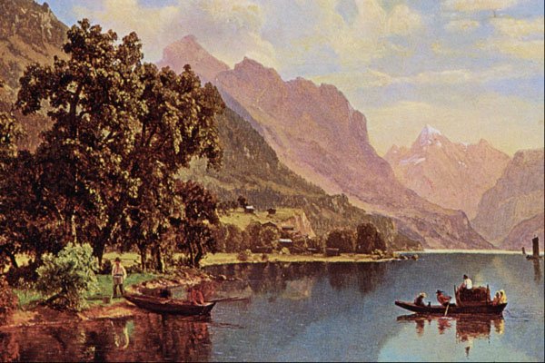 502082 Lakeside Scene , Albert Bierstadt A4 Photo Print