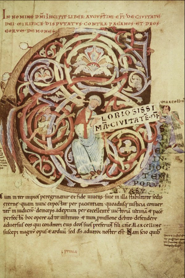 503080 The Initial G With Figures Of St. Augustine And Marcellinus  A4 Photo Print