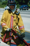 505013 Fire Fighter Standing By With Hose, Freeway Plane Crash A4 Photo Print