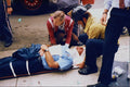 505025 Injured Fire Fighter, Ambulance Versus Fire Engine A4 Photo Print