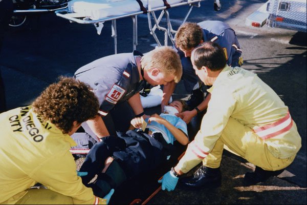 505026 Injured Fire Fighter, Ambulance Versus Fire Engine A4 Photo Print