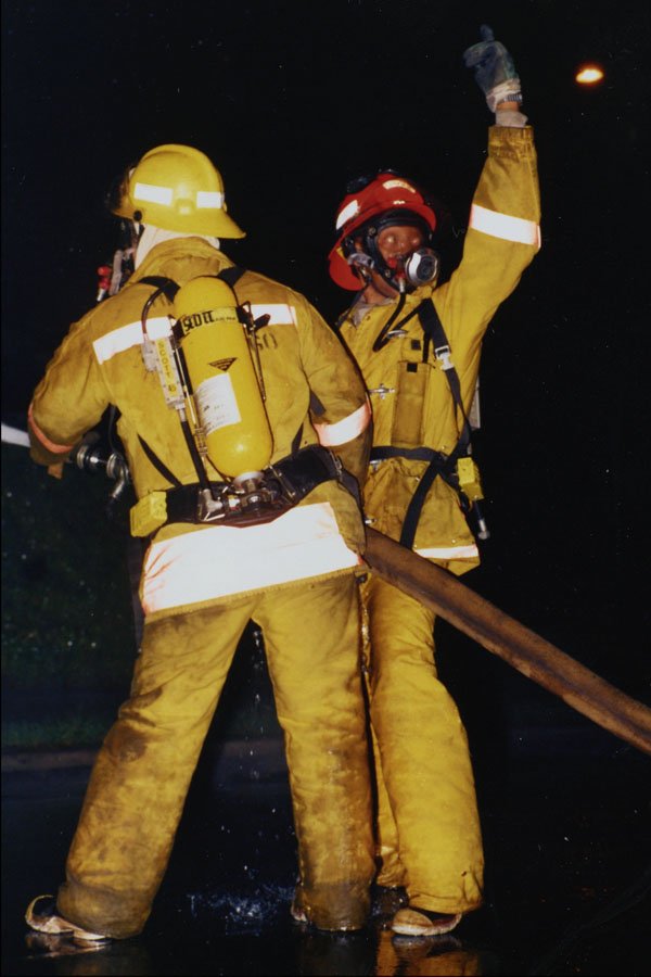 505039 Industrial Fire, Hose Crew Calling For Water Pressure A4 Photo Print