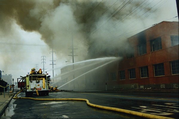 505040 Downtown Warehouse Fire, Three Alarms, Large Diameter Hose A4 Photo Print